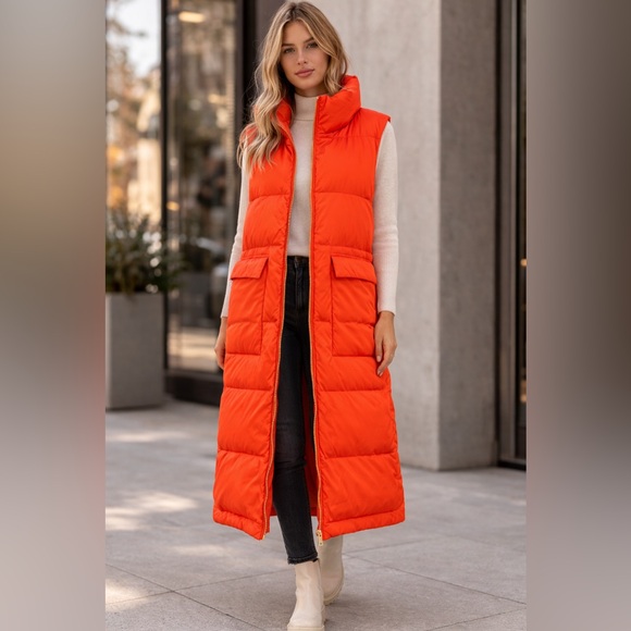 Culture Jackets & Blazers - Culture Long Orange Down Puffer Vest | 90% Down | Sleeveless | Size S | NWT